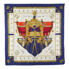 エルメス カレ90 VUE DU CAROSSE DE LA GALERE LA REALE クイーンの戴冠式 スカーフ ブルー ホワイト マルチカラー シルク レディース HERMES 【中古】