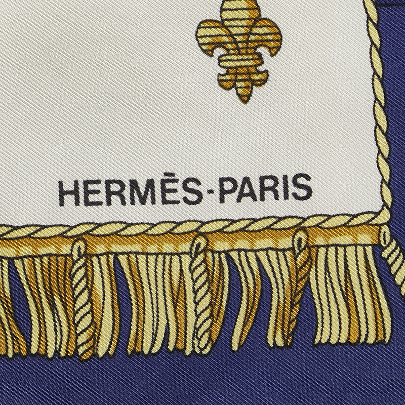 エルメス カレ90 VUE DU CAROSSE DE LA GALERE LA REALE クイーンの戴冠式 スカーフ ブルー ホワイト マルチカラー シルク レディース HERMES 【中古】
