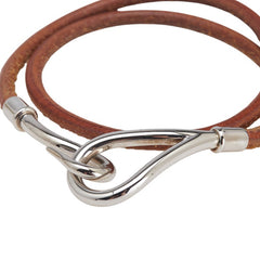 エルメス ジャンボ ブレスレット チョーカー ブラウン シルバー レザー メタル レディース HERMES 【中古】