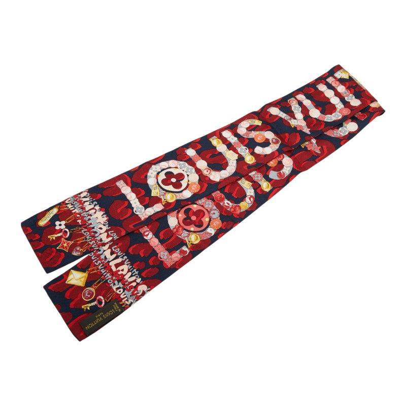 ルイ ヴィトン モノグラム バンドー レオパード スカーフ レッド ネイビー シルク レディース LOUIS VUITTON 【中古】