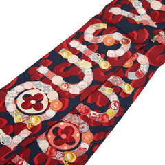 ルイ ヴィトン モノグラム バンドー レオパード スカーフ レッド ネイビー シルク レディース LOUIS VUITTON 【中古】