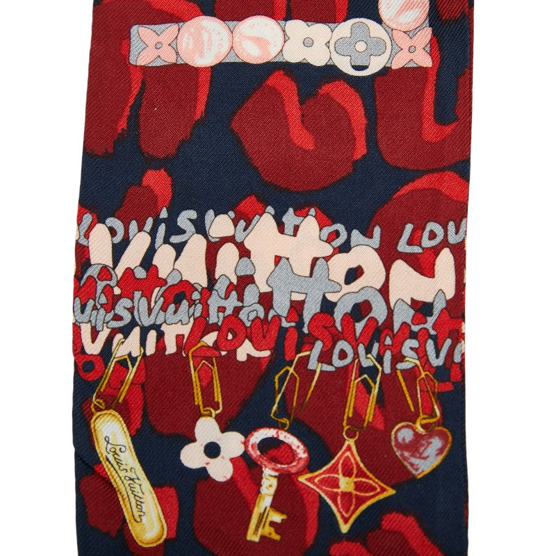 ルイ ヴィトン モノグラム バンドー レオパード スカーフ レッド ネイビー シルク レディース LOUIS VUITTON 【中古】