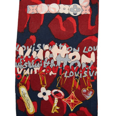 ルイ ヴィトン モノグラム バンドー レオパード スカーフ レッド ネイビー シルク レディース LOUIS VUITTON 【中古】