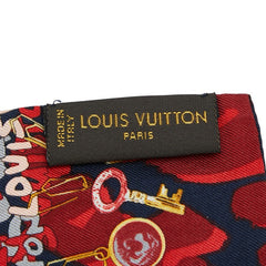 ルイ ヴィトン モノグラム バンドー レオパード スカーフ レッド ネイビー シルク レディース LOUIS VUITTON 【中古】