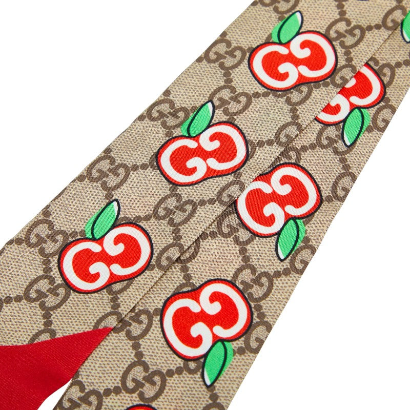 グッチ GGプリント りんご ネックボウ 627485 ベージュ マルチカラー シルク レディース GUCCI 【中古】