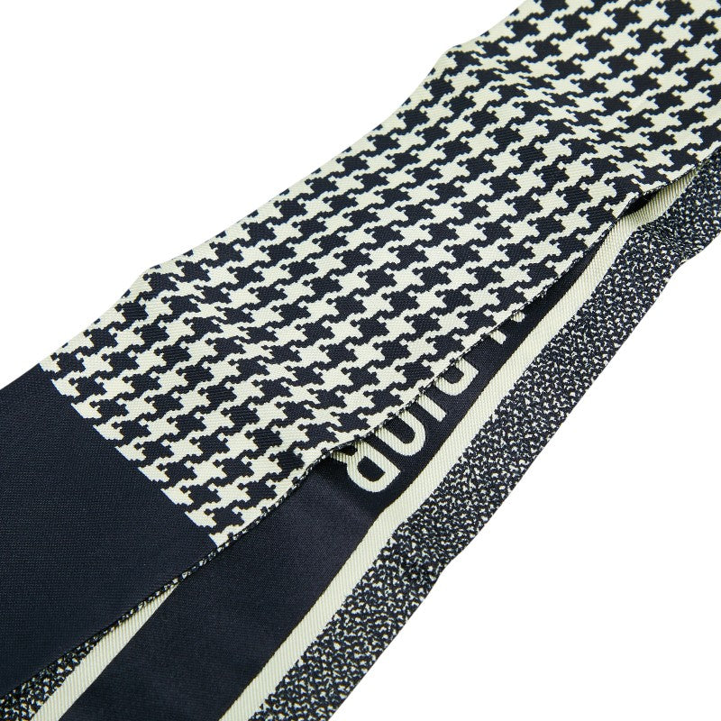 ディオール ミッツァ モンテーニュ 千鳥格子 スカーフ ブラック ホワイト シルク レディース Dior 【中古】
