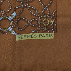 エルメス プチカレ ベルト 縄 モチーフ ハンカチ ブラウン ブルー シルク レディース HERMES 【中古】