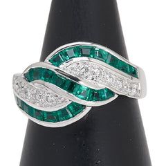 Pt900 プラチナ エメラルド1.50ct ダイヤ0.34ct リング 指輪 レディース 14号 【中古】