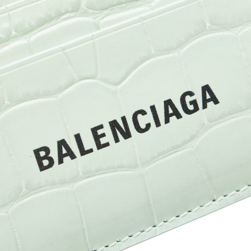 バレンシアガ ロゴ 型押し カードケース パスケース 593812 ライトグリーン レザー レディース BALENCIAGA 【中古】