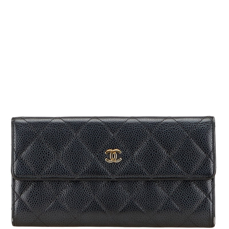 シャネル マトラッセ ココマーク 長財布 ブラック キャビアスキン レディース CHANEL 【中古】