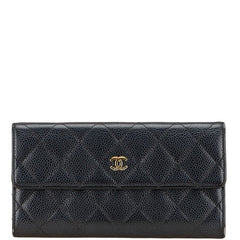 シャネル マトラッセ ココマーク 長財布 ブラック キャビアスキン レディース CHANEL 【中古】