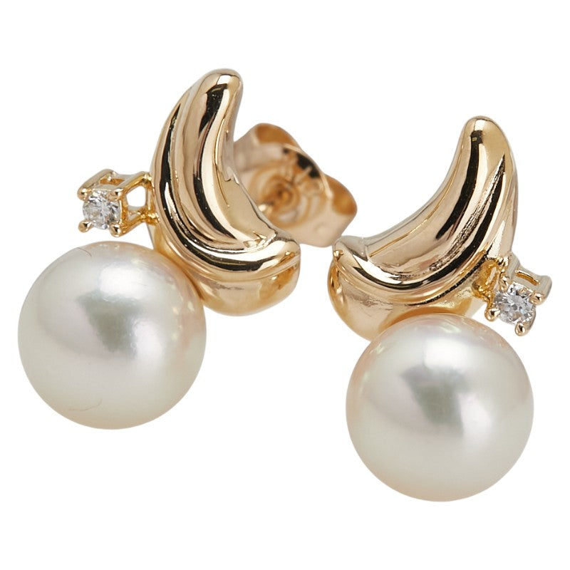 タサキ K18YG イエローゴールド アコヤパール7ｍｍct ダイヤ0.02ct スタッドピアス レディース TASAKI 【中古】