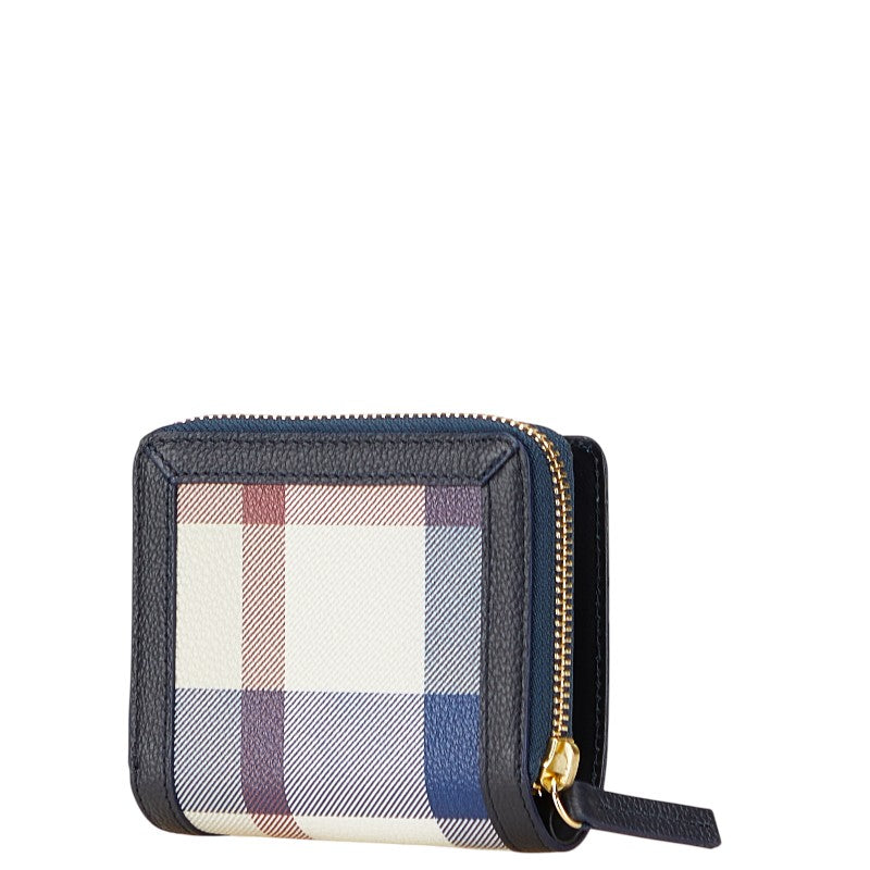 バーバリーブルーレーベル クレストブリッジ チェック 二つ折り財布 ネイビー マルチカラー PVC レザー レディース BURBERRY BLUE LABEL 【中古】