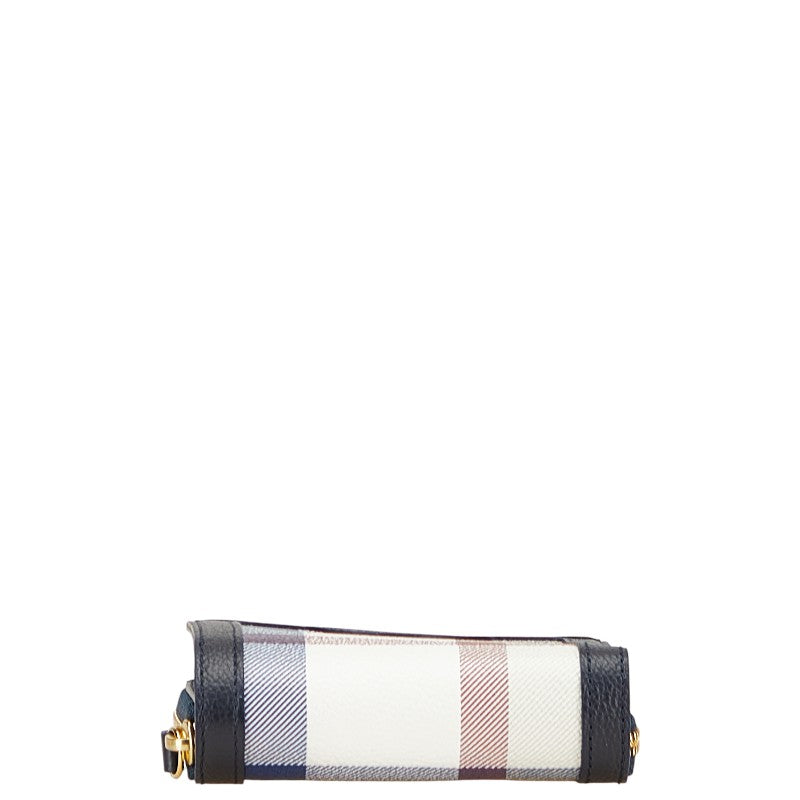 バーバリーブルーレーベル クレストブリッジ チェック 二つ折り財布 ネイビー マルチカラー PVC レザー レディース BURBERRY BLUE LABEL 【中古】