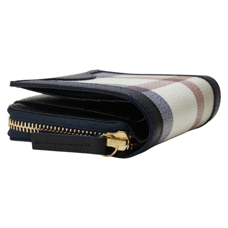 バーバリーブルーレーベル クレストブリッジ チェック 二つ折り財布 ネイビー マルチカラー PVC レザー レディース BURBERRY BLUE LABEL 【中古】