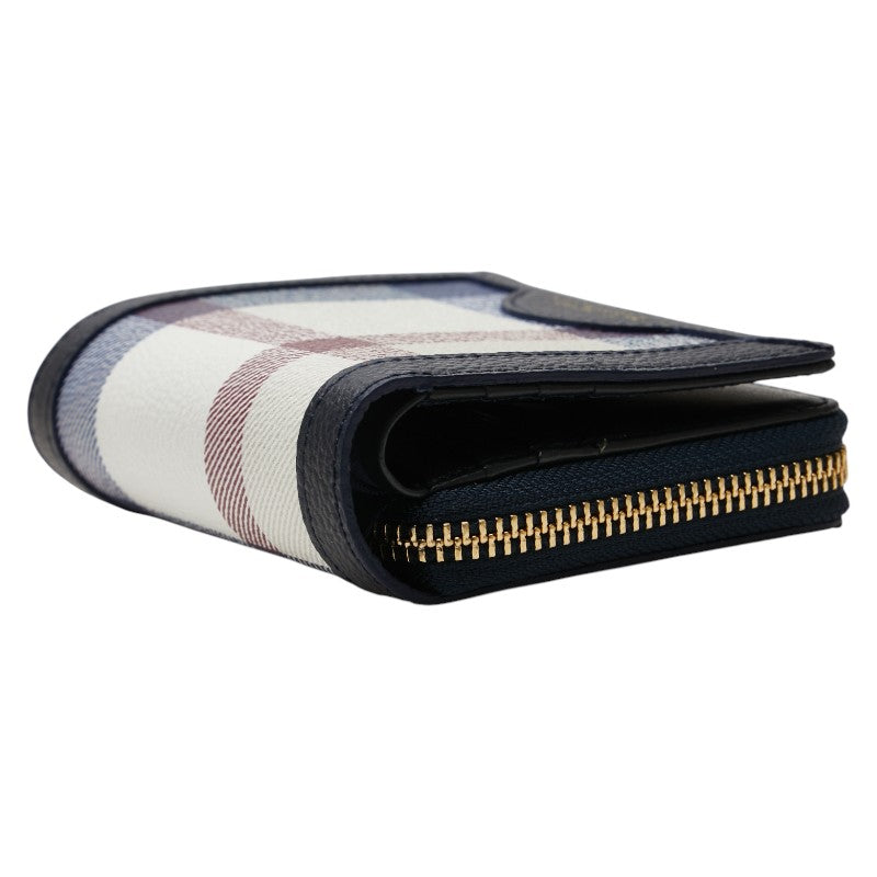 バーバリーブルーレーベル クレストブリッジ チェック 二つ折り財布 ネイビー マルチカラー PVC レザー レディース BURBERRY BLUE LABEL 【中古】