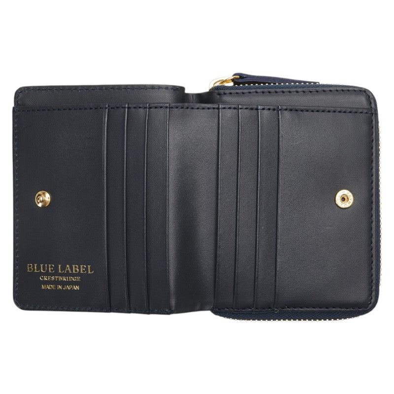 バーバリーブルーレーベル クレストブリッジ チェック 二つ折り財布 ネイビー マルチカラー PVC レザー レディース BURBERRY BLUE LABEL 【中古】