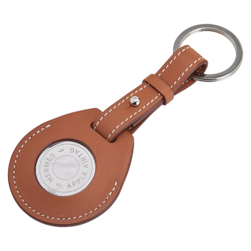 エルメス Apple Air Tag エアタグ チャーム バッグチャーム ブラウン シルバー ヴォースイフト メタル レディース HERMES 【中古】