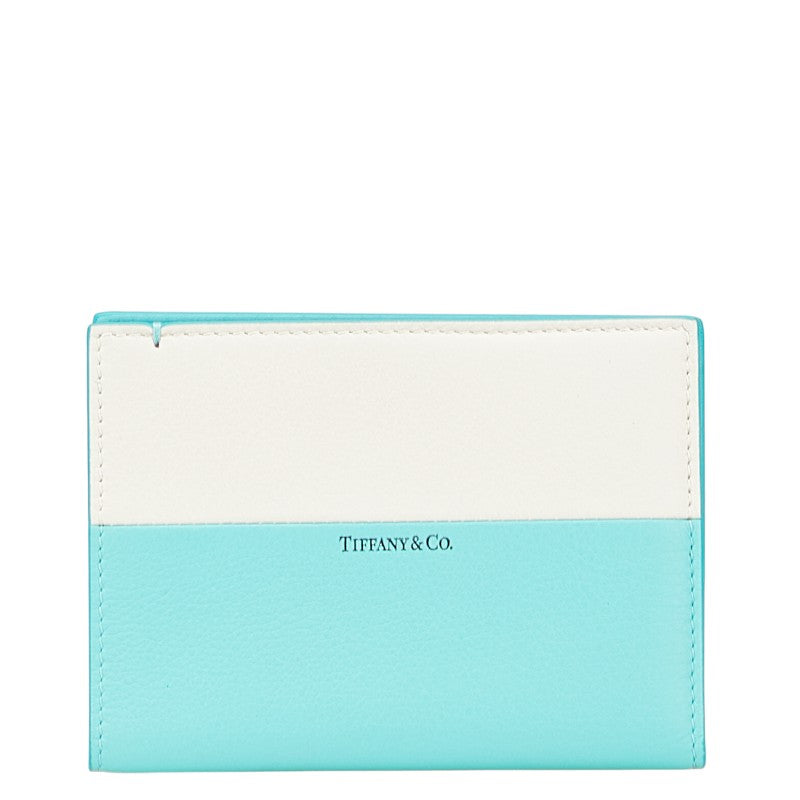 ティファニー バイカラー パスポートケース ティファニーブルー ホワイト レザー レディース TIFFANY&Co. 【中古】