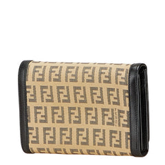 フェンディ ズッキーノ 二つ折り財布 8M0029 ベージュ ブラック キャンバス レザー レディース FENDI 【中古】
