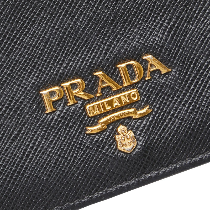 プラダ 二つ折り財布 ブラック サフィアーノレザー レディース PRADA 【中古】