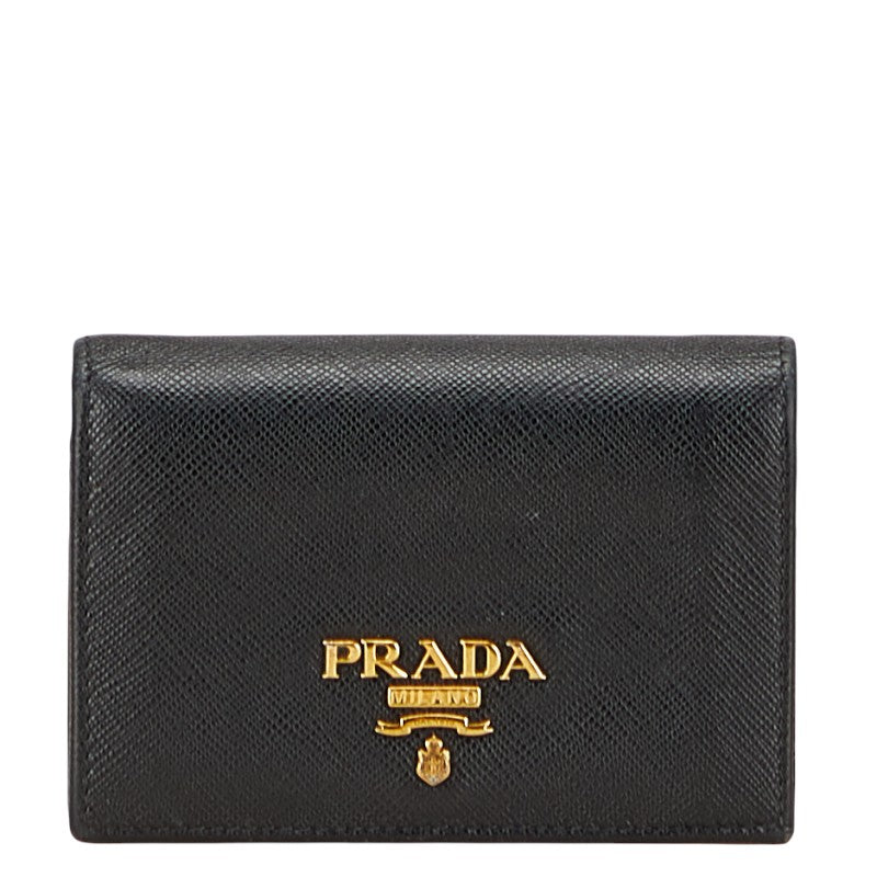 プラダ 二つ折り財布 ブラック サフィアーノレザー レディース PRADA 【中古】