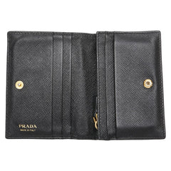 プラダ 二つ折り財布 ブラック サフィアーノレザー レディース PRADA 【中古】