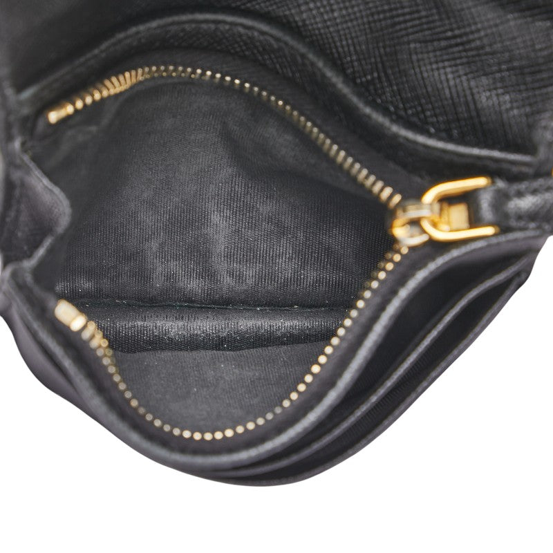 プラダ 二つ折り財布 ブラック サフィアーノレザー レディース PRADA 【中古】