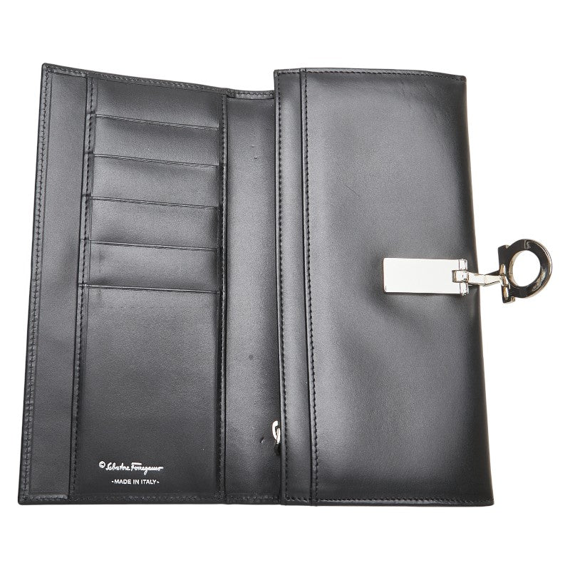 サルヴァトーレフェラガモ ガンチーニ 長財布 AQ-220107 ブラック レザー レディース Salvatore Ferragamo 【中古】
