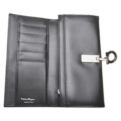 サルヴァトーレフェラガモ ガンチーニ 長財布 AQ-220107 ブラック レザー レディース Salvatore Ferragamo 【中古】