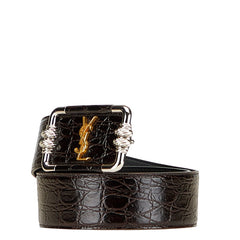 サンローラン YSL クロコ型押し ベルト 640548 ブラック レザー レディース SAINT LAURENT 【中古】