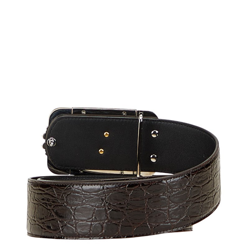 サンローラン YSL クロコ型押し ベルト 640548 ブラック レザー レディース SAINT LAURENT 【中古】
