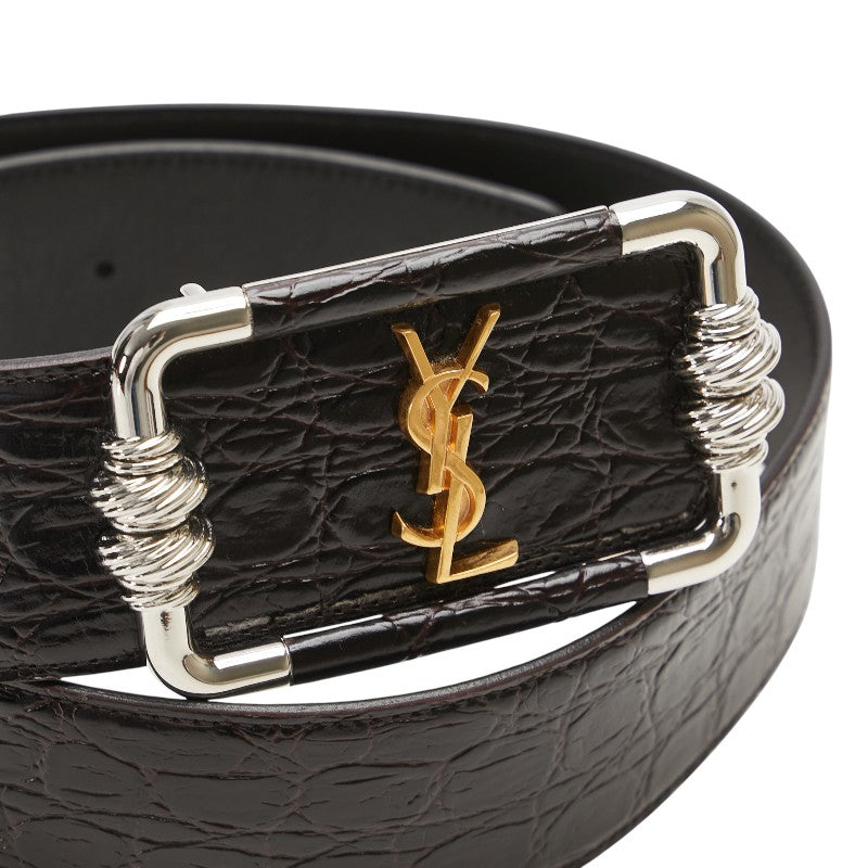 サンローラン YSL クロコ型押し ベルト 640548 ブラック レザー レディース SAINT LAURENT 【中古】