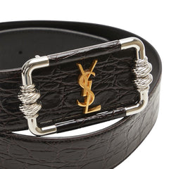 サンローラン YSL クロコ型押し ベルト 640548 ブラック レザー レディース SAINT LAURENT 【中古】