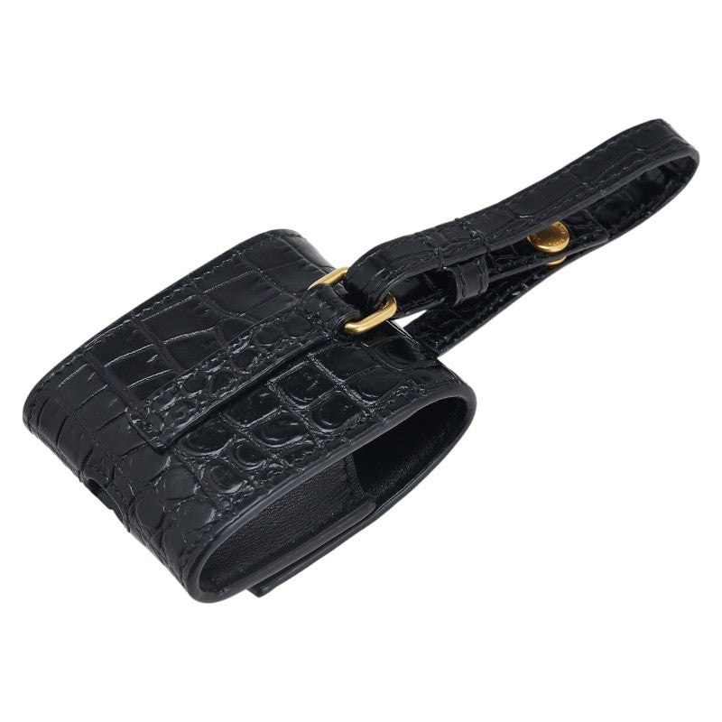 サンローラン YSLロゴ クロコダイル型押し AirPods エアポッツケース イヤホンケース ブラック レザー レディース SAINT LAURENT 【中古】