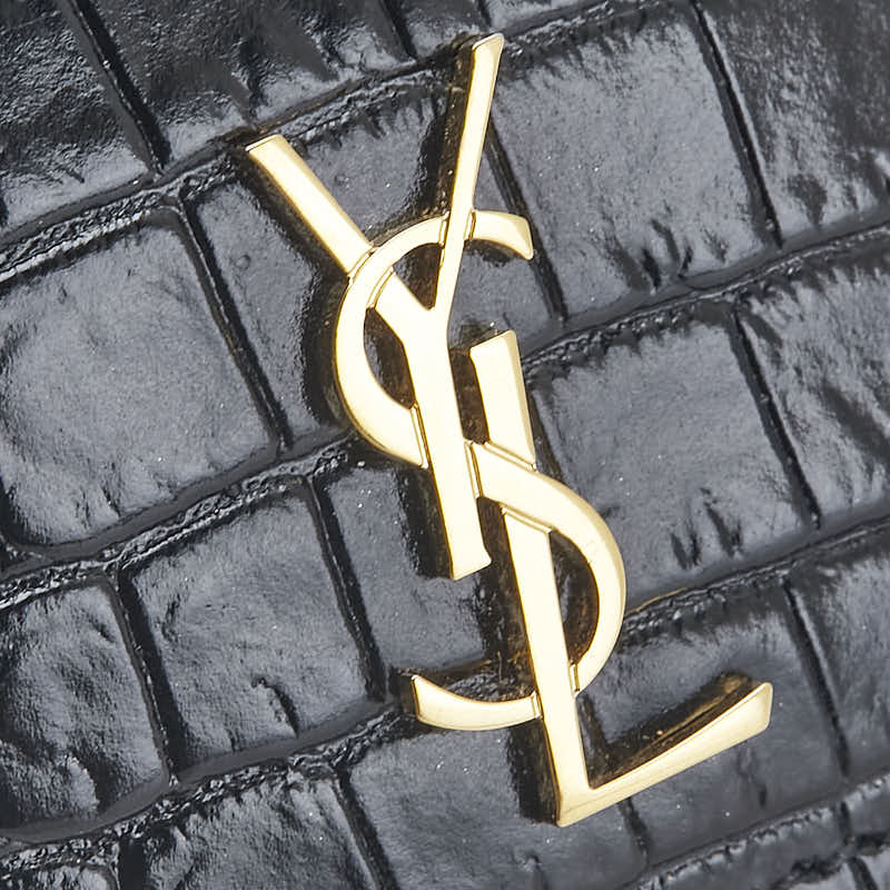 サンローラン YSLロゴ クロコダイル型押し AirPods エアポッツケース イヤホンケース ブラック レザー レディース SAINT LAURENT 【中古】