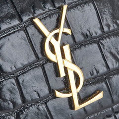 サンローラン YSLロゴ クロコダイル型押し AirPods エアポッツケース イヤホンケース ブラック レザー レディース SAINT LAURENT 【中古】