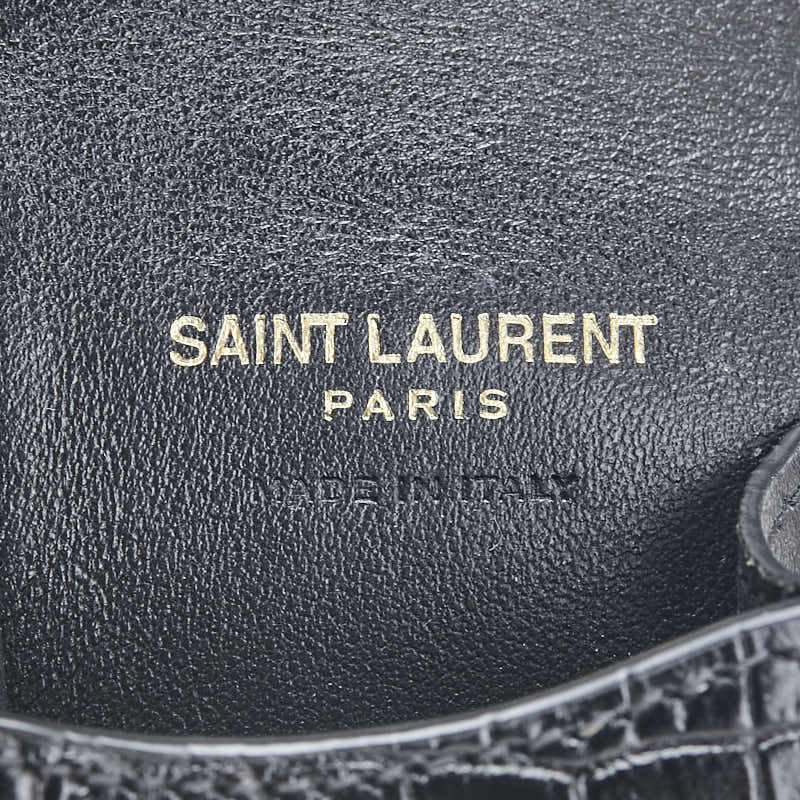 サンローラン YSLロゴ クロコダイル型押し AirPods エアポッツケース イヤホンケース ブラック レザー レディース SAINT LAURENT 【中古】