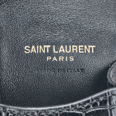 サンローラン YSLロゴ クロコダイル型押し AirPods エアポッツケース イヤホンケース ブラック レザー レディース SAINT LAURENT 【中古】
