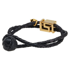 ヴェルサーチェ ロゴ ブレスレット ブラック ゴールド メッキ レザー ラインストーン レディース VERSACE 【中古】