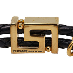 ヴェルサーチェ ロゴ ブレスレット ブラック ゴールド メッキ レザー ラインストーン レディース VERSACE 【中古】