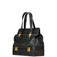 ヴェルサーチェ サンバースト 2段式 バニティバッグ ハンドバッグ ブラック レザー レディース VERSACE 【中古】