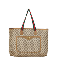 グッチ GGプラス オールドグッチ シェリーライン トートバッグ ベージュ カーキ PVC レザー レディース GUCCI 【中古】
