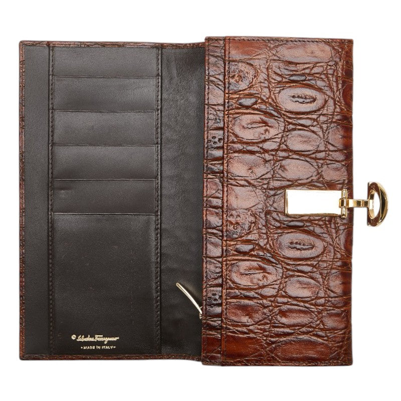 サルヴァトーレフェラガモ ガンチーニ 長財布 ブラウン レザー レディース Salvatore Ferragamo 【中古】