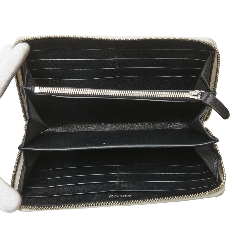 バレンシアガ エブリデイ 長財布 ラウンドファスナー ホワイト レザー レディース BALENCIAGA 【中古】