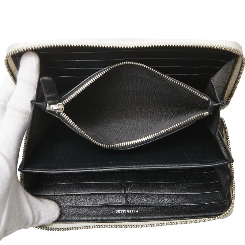 バレンシアガ エブリデイ 長財布 ラウンドファスナー ホワイト レザー レディース BALENCIAGA 【中古】