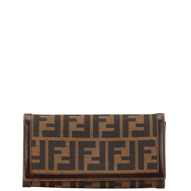 フェンディ ズッカ 長財布 30851 ブラウン ブラック キャンバス レザー レディース FENDI 【中古】