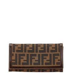 フェンディ ズッカ 長財布 30851 ブラウン ブラック キャンバス レザー レディース FENDI 【中古】