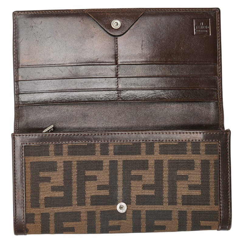フェンディ ズッカ 長財布 30851 ブラウン ブラック キャンバス レザー レディース FENDI 【中古】