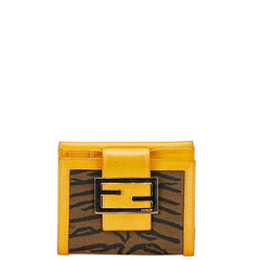 フェンディ 二つ折り財布 8M0035 ブラウン イエロー レザー キャンバス レディース FENDI 【中古】